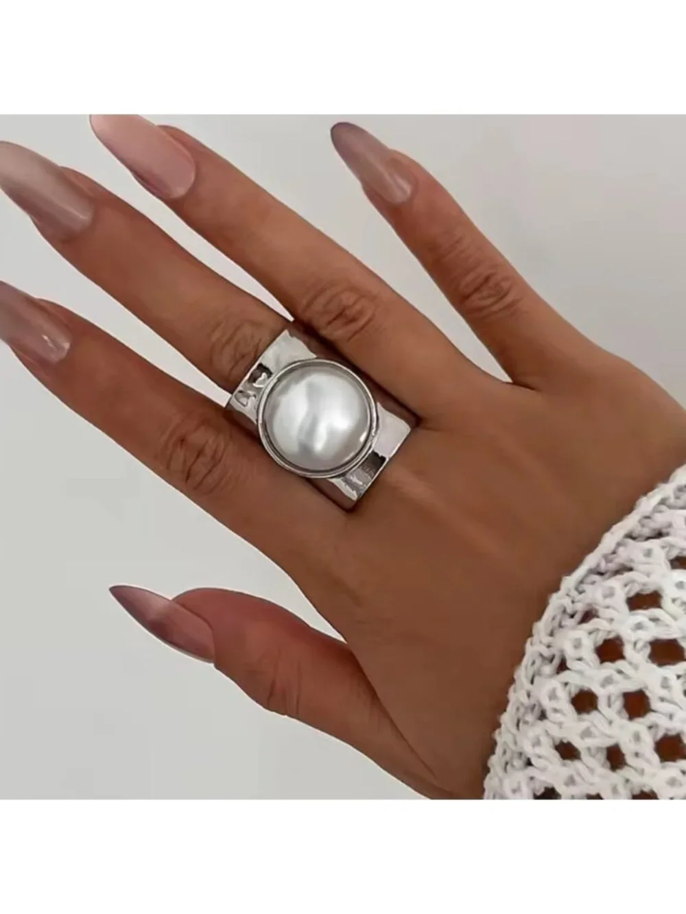 Zara new! Women’s Silver adjustable Pearl Statement Ring